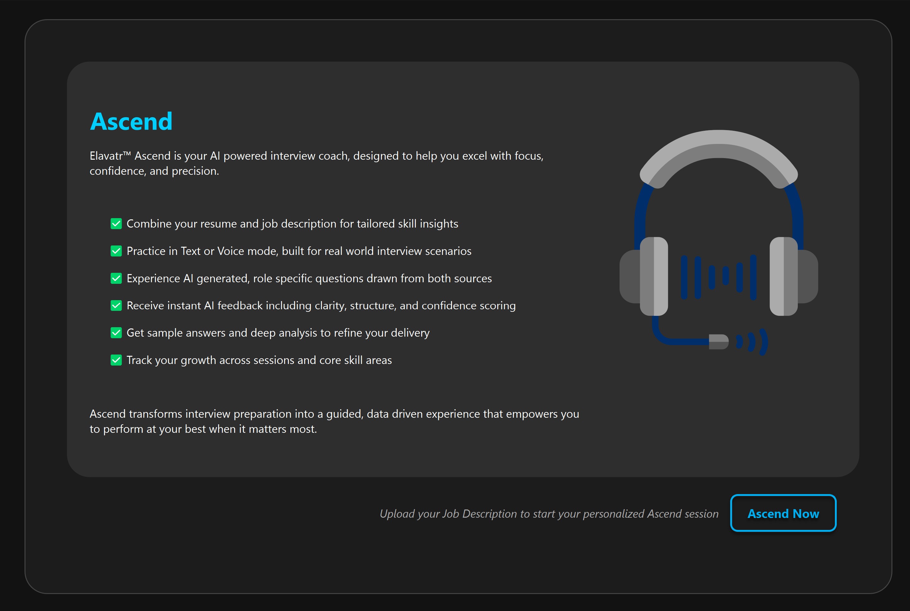 Ascend mock interview interface dark mode