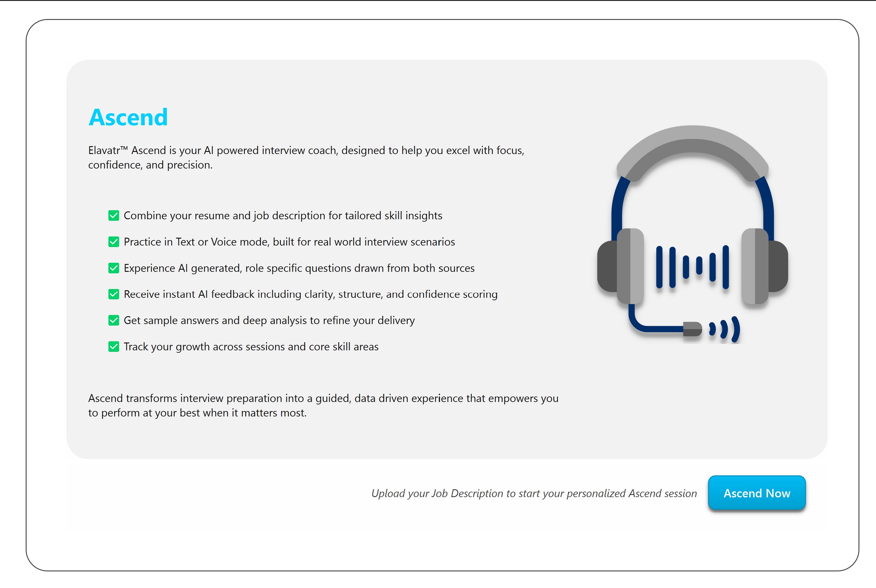 Ascend mock interview interface light mode